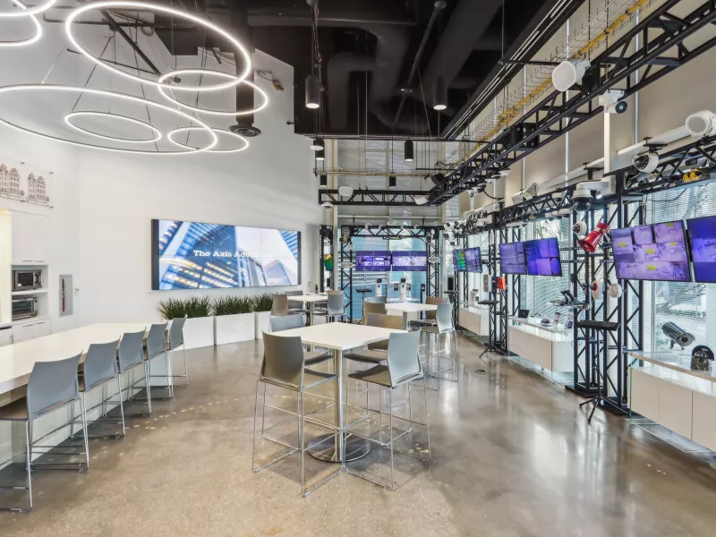 “Atlanta Axis Experience Center showroom featuring cutting-edge Axis security cameras, access control, and network audio solutions.