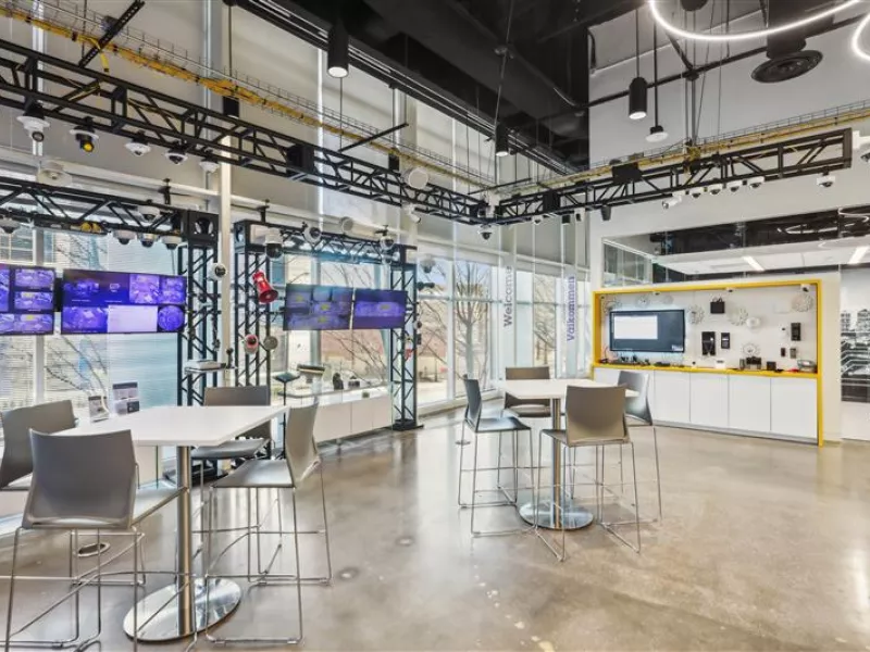 Atlanta Axis Experience Center demo area showcasing live demonstrations of Axis security cameras, access control, and intelligent surveillance solutions.