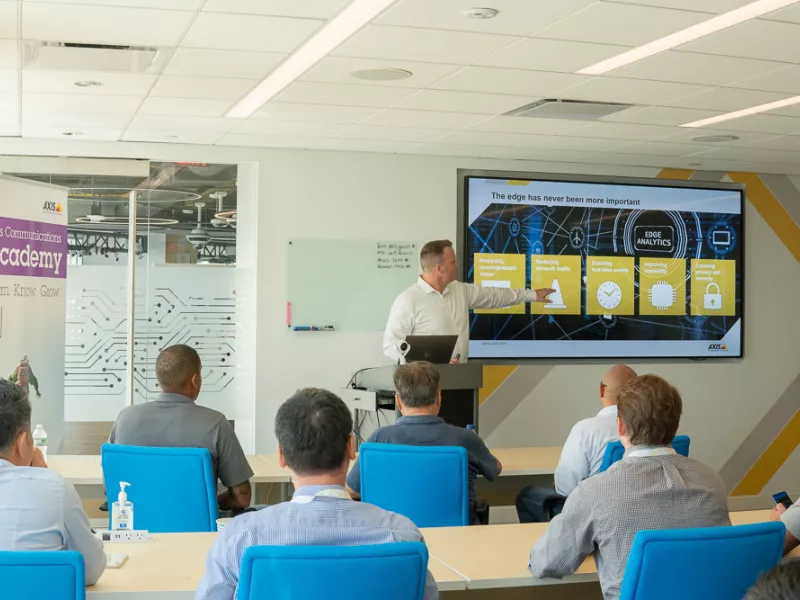 New York City Axis Experience Center Axis Communications Academy Training Room for hands-on professional development and security technology education.