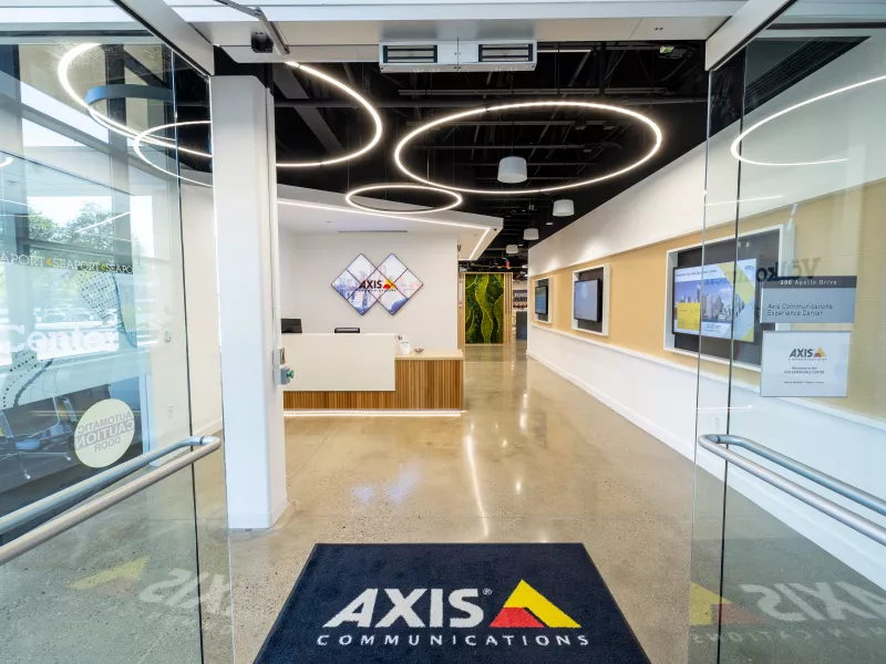 Boston Axis Experience Center entrance showcasing innovative Axis security technology and connected solutions for smarter protection.