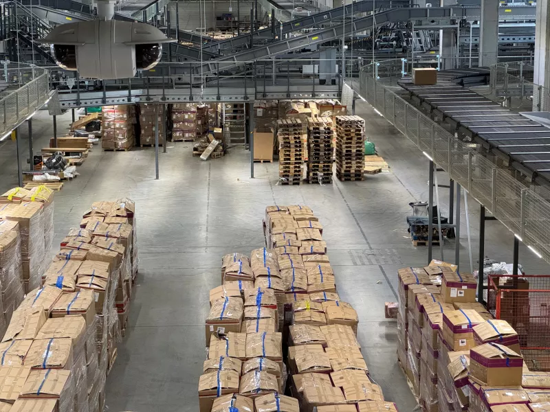 Parcel distribution facility with Axis network cameras.