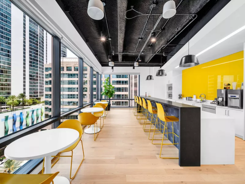 Fort Lauderdale Axis Experience Center kitchen providing a comfortable space for visitors while exploring advanced security solutions and interactive demonstrations.