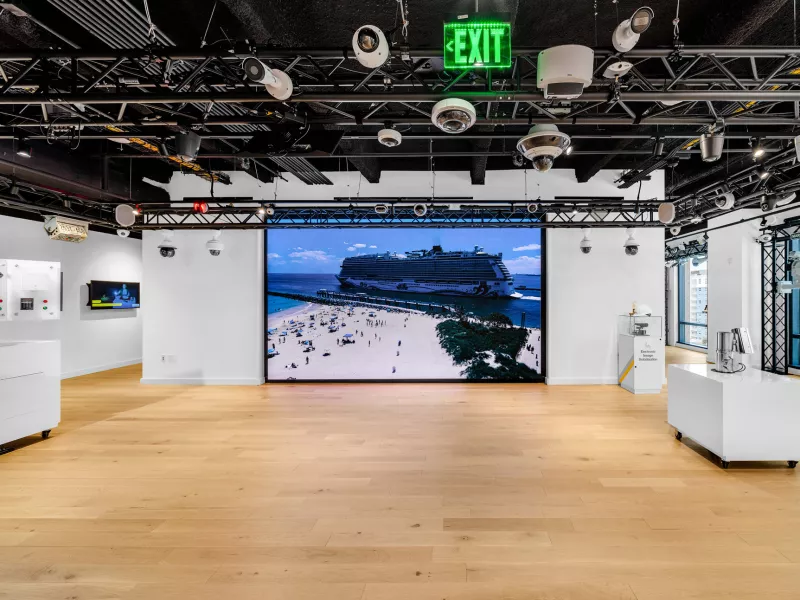 Fort Lauderdale Axis Experience Center security display room showcasing advanced security solutions, interactive demonstrations, and integrated technology systems.