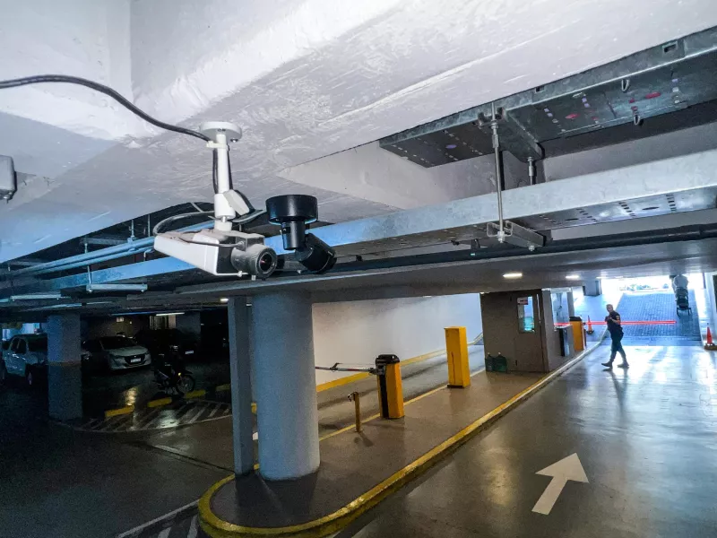 Shot of camera in parking garage at Distrito Capitalinas