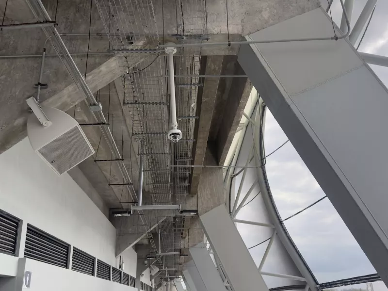 Camera installed at stadium under fan seating