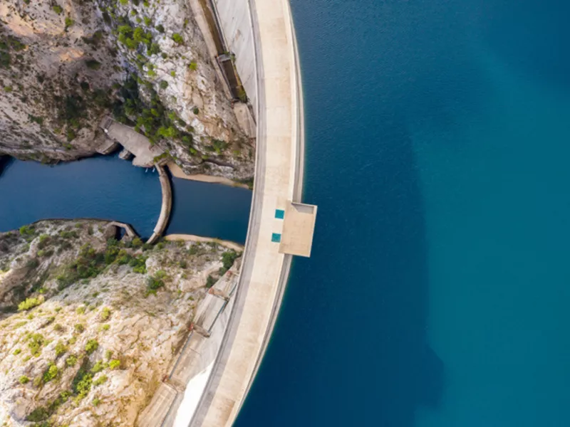 Water dam power station aerial view