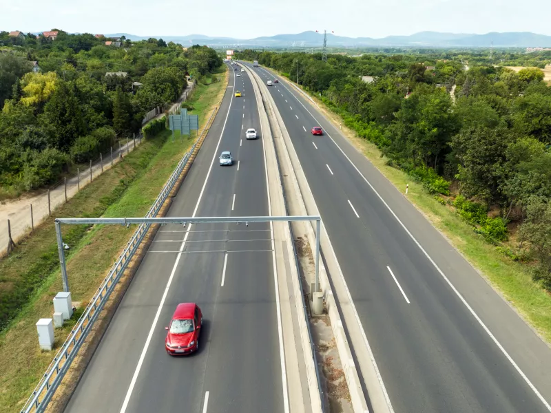 Overview of highway with tolling portal.