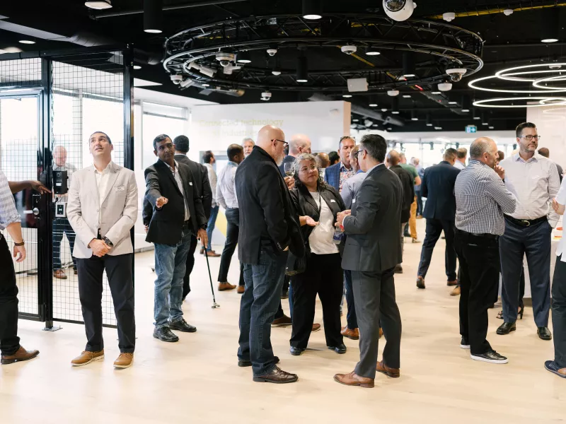 Event space at the Mississauga Axis Experience Center, designed to host gatherings of all sizes with modern security and technology solutions.