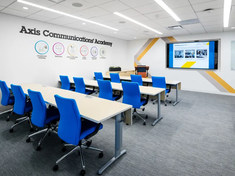Apollo training room at the Houston Axis Experience Center set up for professional training and educational sessions