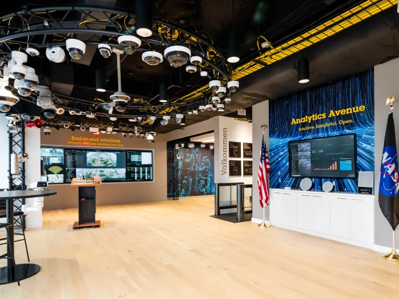 Demo area at the Houston Axis Experience Center featuring hands-on demonstrations of Axis security and surveillance solutions