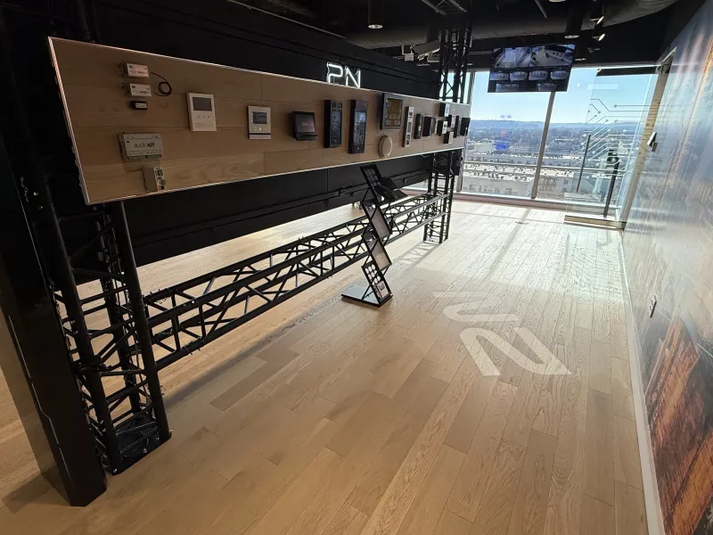 Cincinnati Axis Experience Center intercom wall highlighting communication solutions