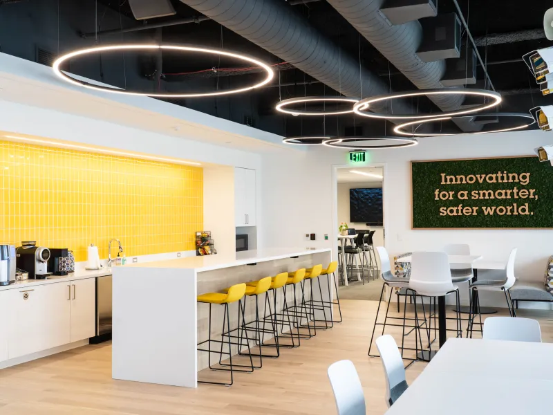 Kitchen area at the Detroit Axis Experience Center prepared for catering during Axis and partner security industry events.