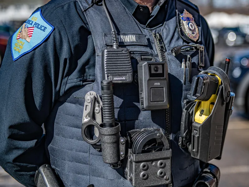 Photo of gear on officers chest including body worn camera