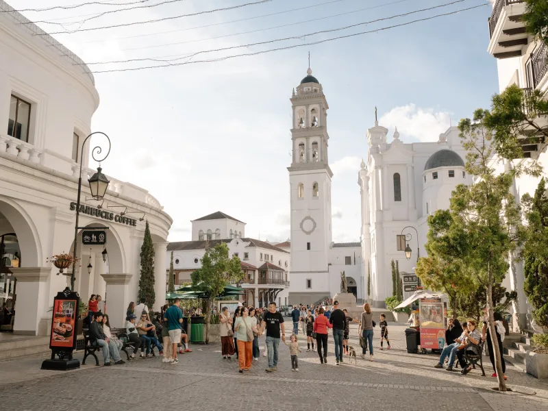 Street shot of Cayala with pedestrians