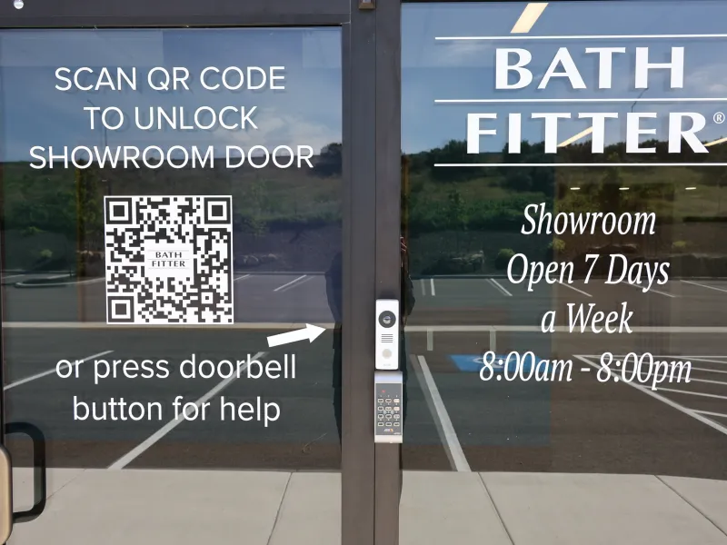 Entrance with video intercom and instructions to add QR code to Axis reader