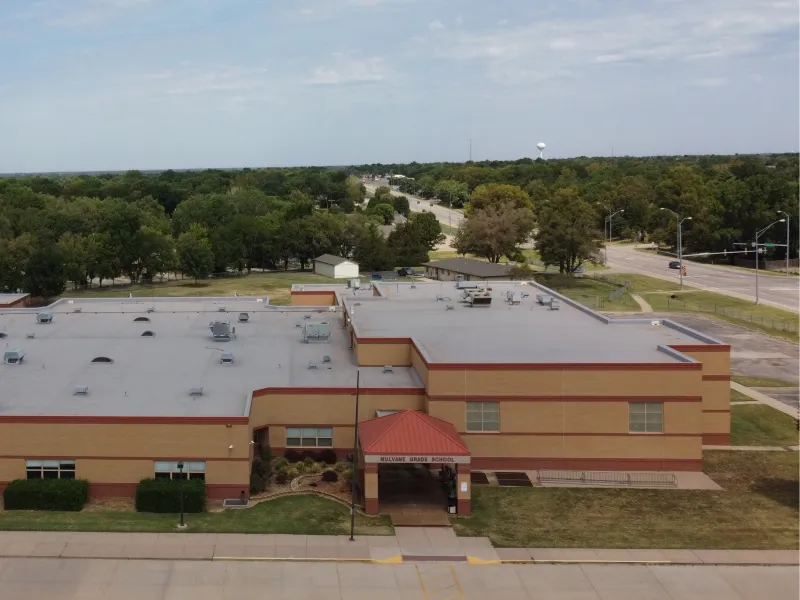 Aerial shot of school building in Mulvane school district