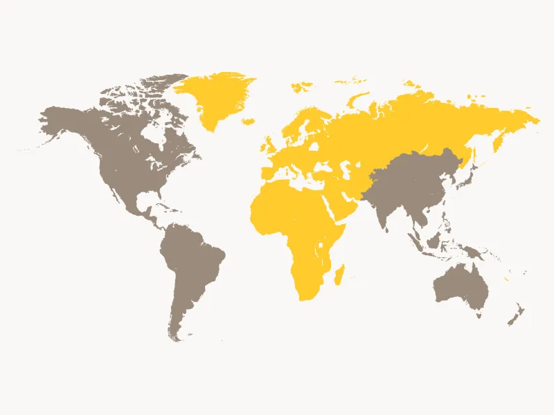 A world map illustration with the Europe, Middle East and Africa region highlighted in yellow.