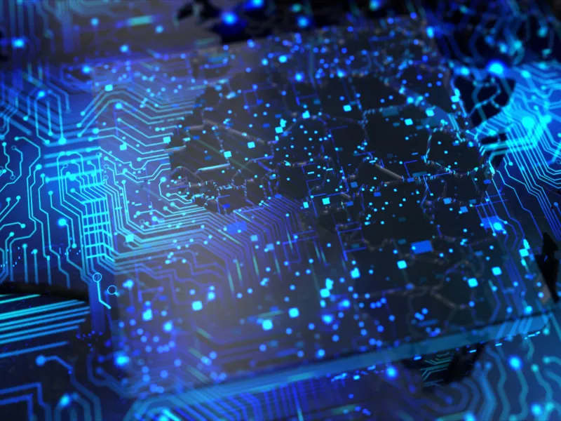 AI analytics, blue data chip
