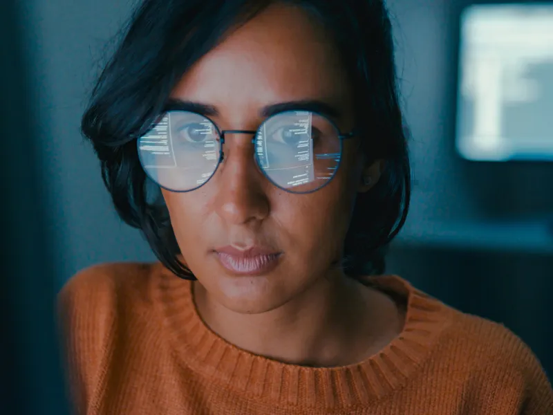 A woman wearing glasses