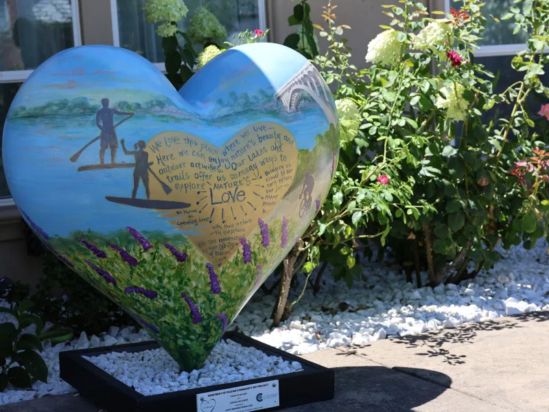 heart shaped sculpture at entrance