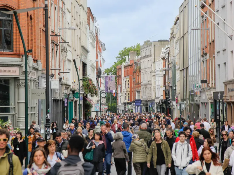 crowded city street in dublin