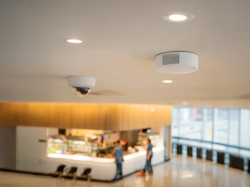 Environmental sensors and network camera in a coffee shop to help detect anything unusual.