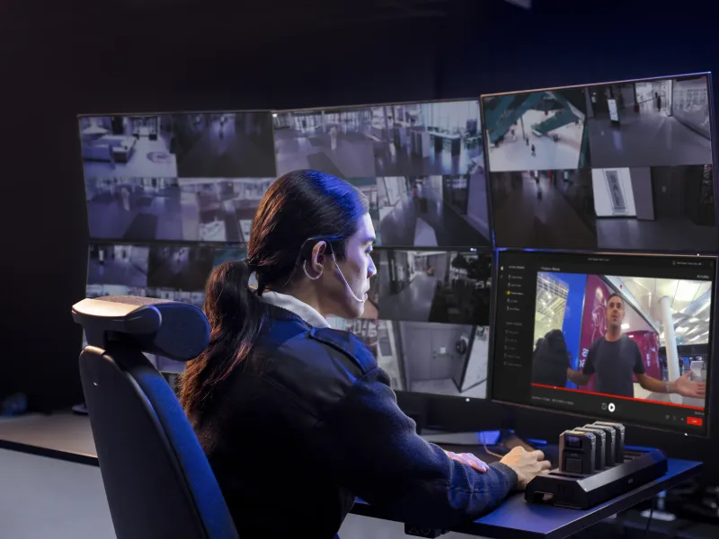 Guard watching surveillance video