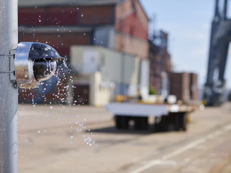 Network camera mounted in an industrial area getting exposed to water