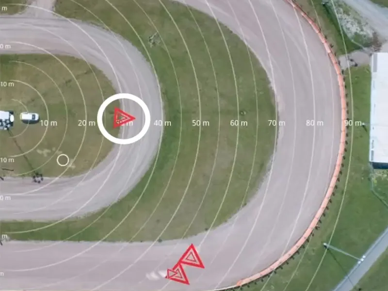 Aerial view of a race car area taken from AXIS D2110-VE with radar detection.
