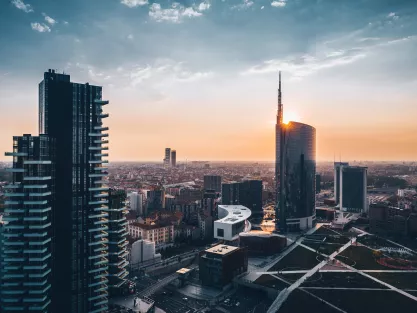Milan city landscape in sunset