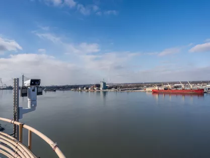 Q8752 Bispectral PTZ installed showing Windsor port environment