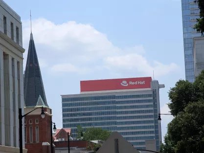 Rooftop of Red Hat building with sign
