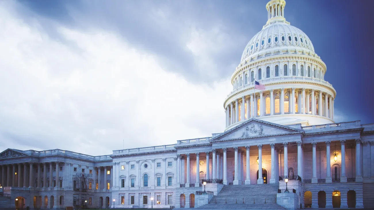 White capital building in USA shot in the evening.