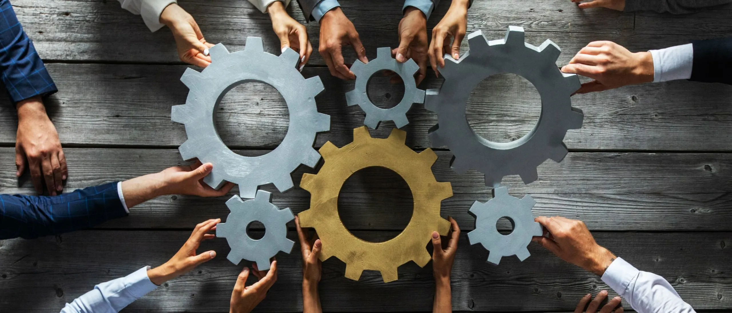 People holding different gears in their hands