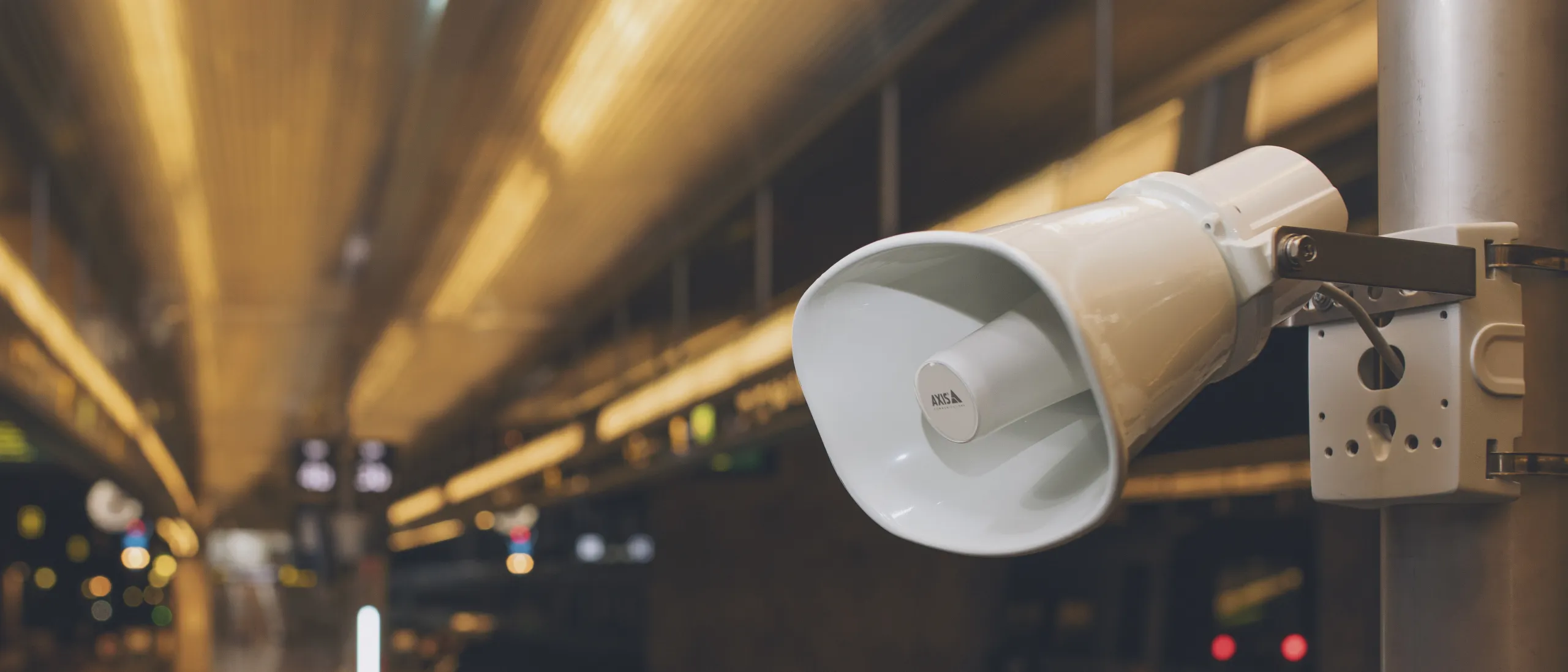 Network horn speaker in train station.