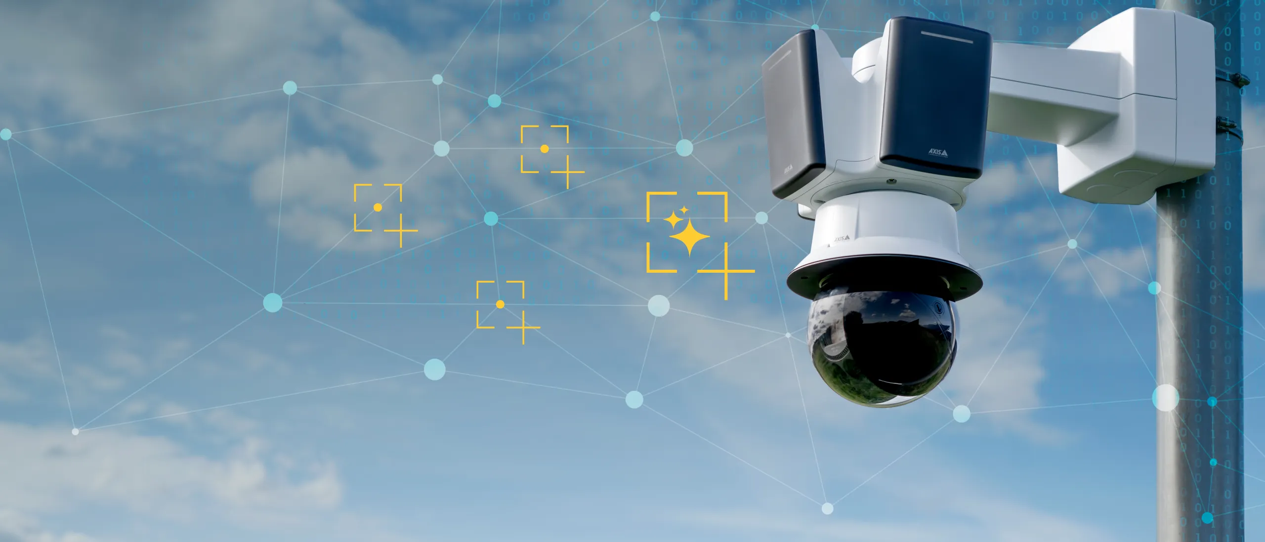 AXIS Radar Camera mounted on a pole over a solar farm.