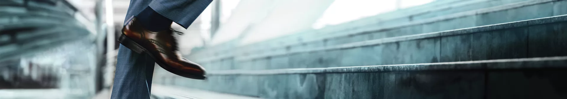 Person running up stairs