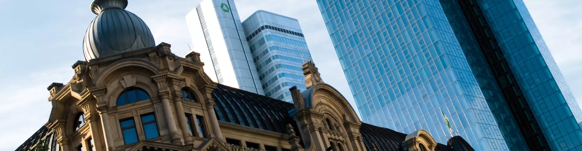Cityscape of both old and new bank building