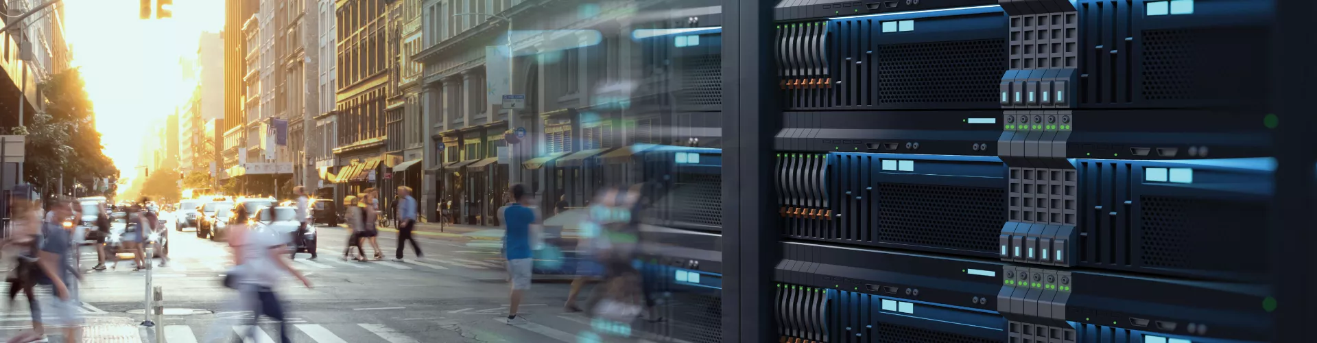 Big city with people walking across the street. 