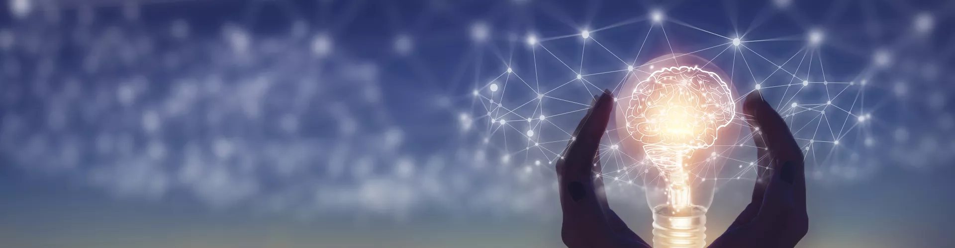 hands holding lightbulb infront of a nightsky