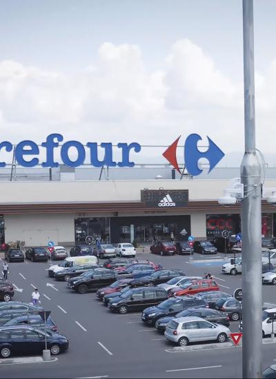 Carrefour building exterior and parking lot