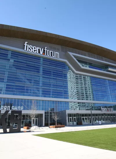 Exterior shot of Fiserv Forum arena 