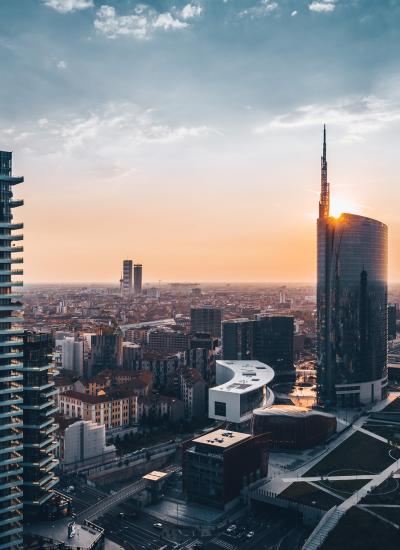 Milan city landscape in sunset