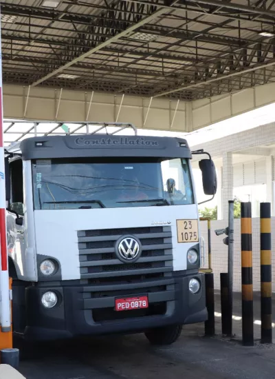 Cargo truck entering checkpoint at port