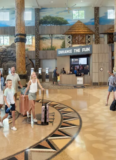 Family in lobby of Kalahari Resorts