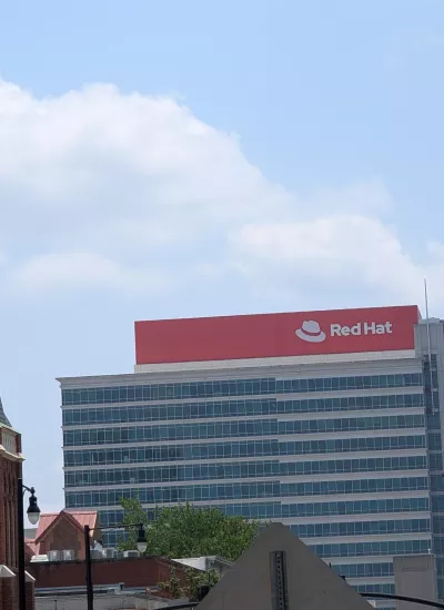 Rooftop of Red Hat building with sign