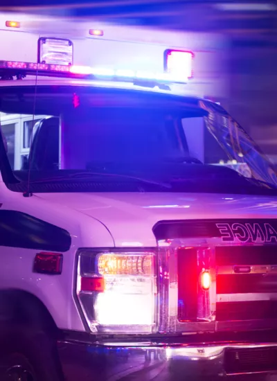 Ambulance with lights at night
