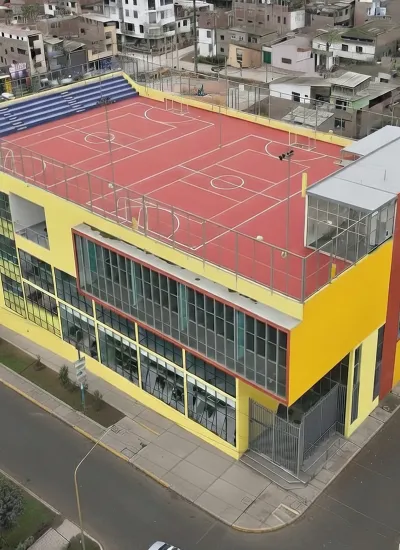 Aerial exterior of Villa Maria building