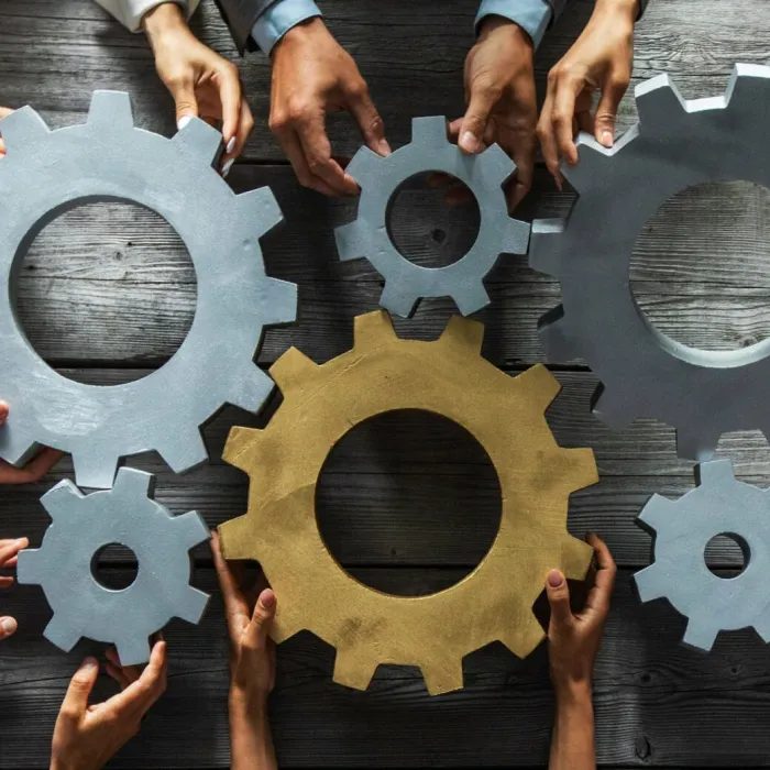 People holding different gears in their hands