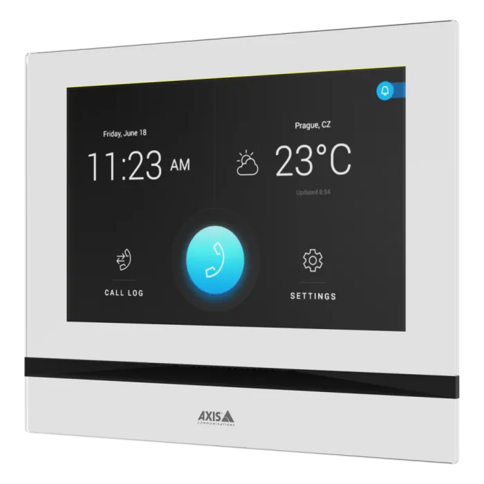 White AXIS I5304 Network Answering Unit viewed from its left angle.